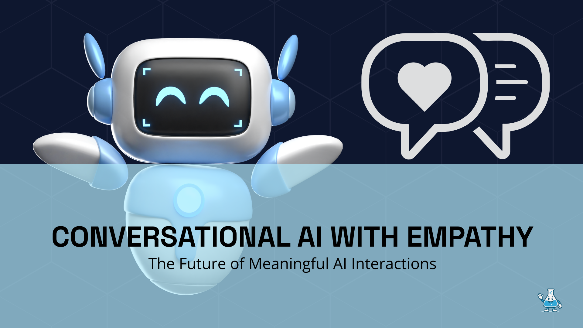 Empathetic conversational AI robot with heart symbols representing emotional understanding